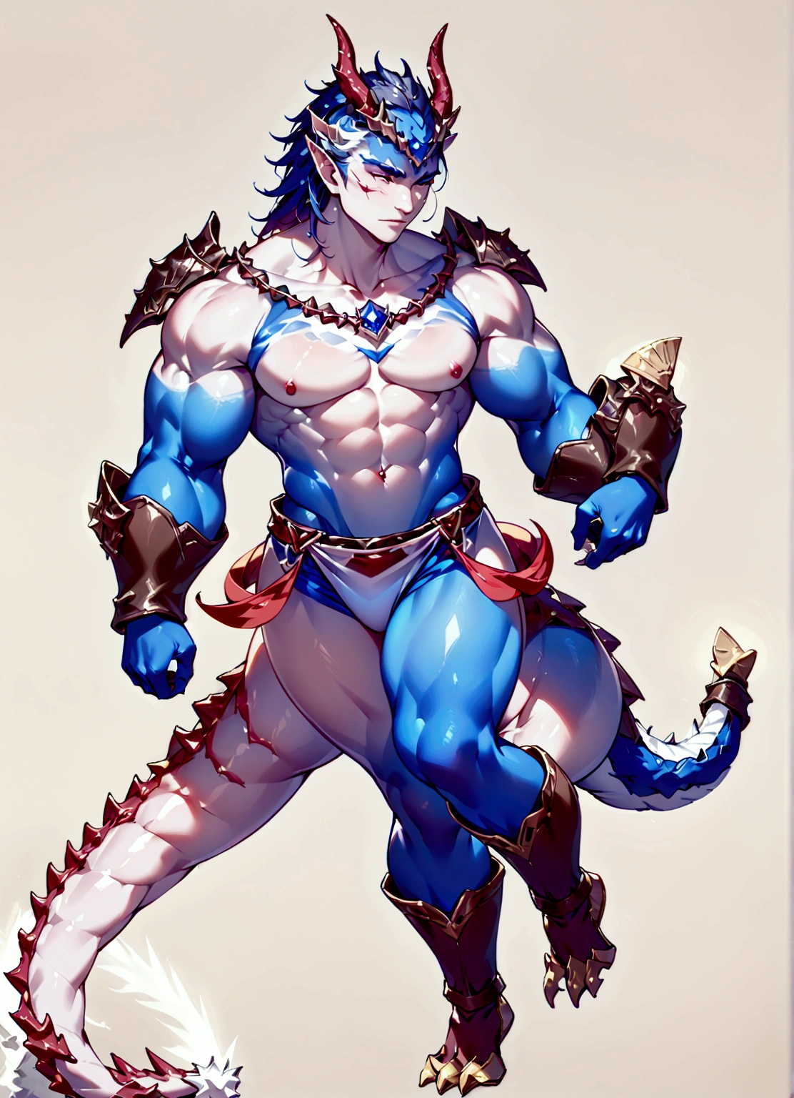 Red Dragon, muscular, scantily clad, red scales, Sportsmen, realist, high quality.