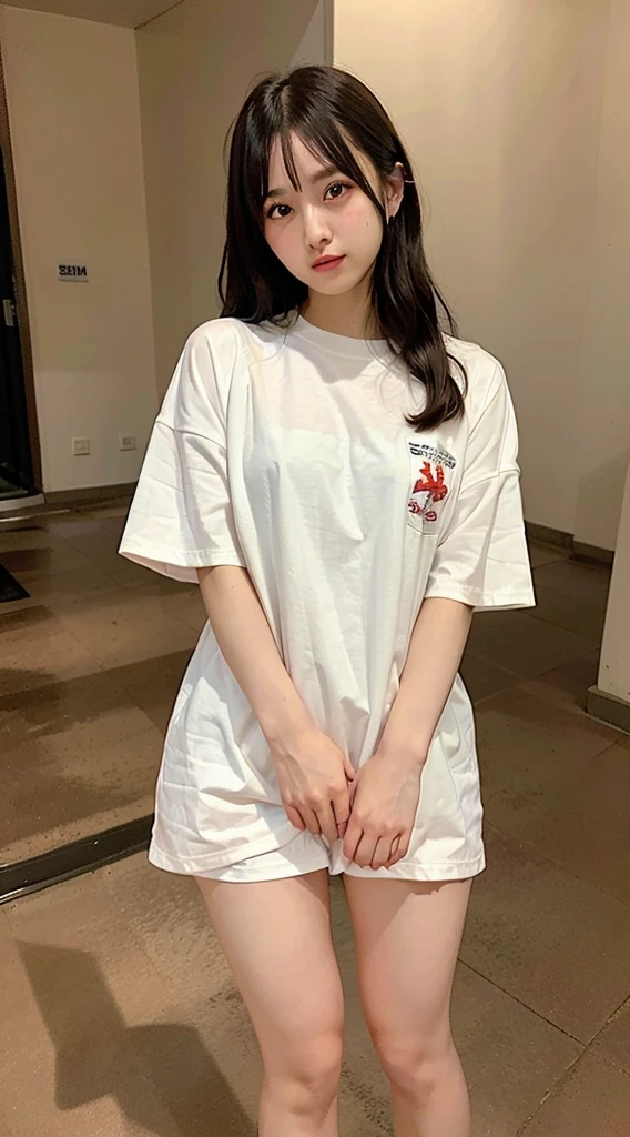 (Oversized_Shirt:1.2)、Oversized_Shirt、
Good Hand、4K、hight resolution、​masterpiece、top-quality、((Hasselblad photo))、foco nítido、(cinematlic lighting)、beautiful  lighting、dynamic ungle、[:(Detail Face:1.2):0.2]、Very pretty woman、Women of short stature、sixteen years old、Attractive paws、Emphasis on the thighs、thick thight、Beautiful legs、Ecchi thighs、white  shirt