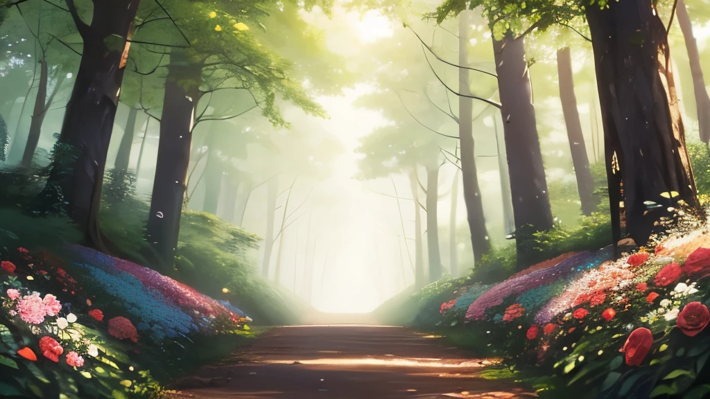 (Better image quality) a forest full of flowers and roses.