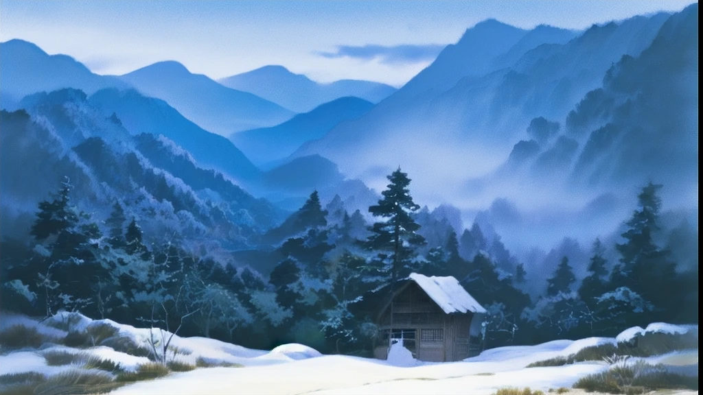 (((high quality))),Nevado mountain scene with a waterfall and a cabin in the foreground, Nevado. por Makoto Shinkai, arte conceitual de inverno, ( ( makoto shinkai ) ), makoto sinkai, Greg Rutkowski Makoto Shinkai, makoto shinkai. —h 2160, Corajoso. por Makoto Shinkai, estilo de makoto shinkai