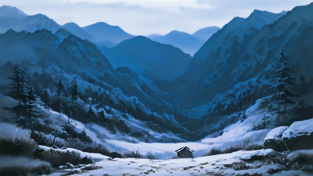(((high quality))),Nevado mountain scene with a waterfall and a cabin in the foreground, Nevado. por Makoto Shinkai, arte conceitual de inverno, ( ( makoto shinkai ) ), makoto sinkai, Greg Rutkowski Makoto Shinkai, makoto shinkai. —h 2160, Corajoso. por Makoto Shinkai, estilo de makoto shinkai