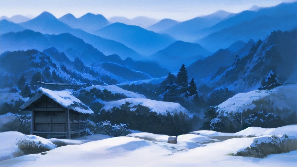 (((high quality))),Nevado mountain scene with a waterfall and a cabin in the foreground, Nevado. por Makoto Shinkai, arte conceitual de inverno, ( ( makoto shinkai ) ), makoto sinkai, Greg Rutkowski Makoto Shinkai, makoto shinkai. —h 2160, Corajoso. por Makoto Shinkai, estilo de makoto shinkai