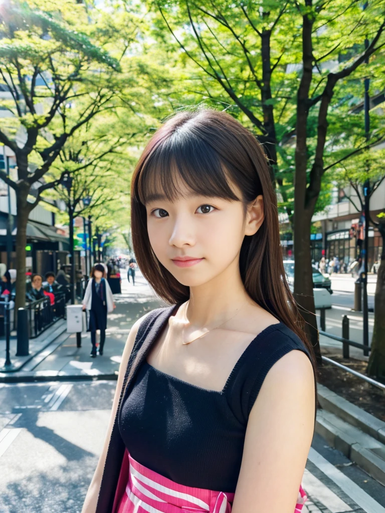 Photoreal, 8K full-length portrait, Beautiful woman, attractive look, Clear system, 14 years old, Tokyo, In 2024, spring, Shibuya in the background