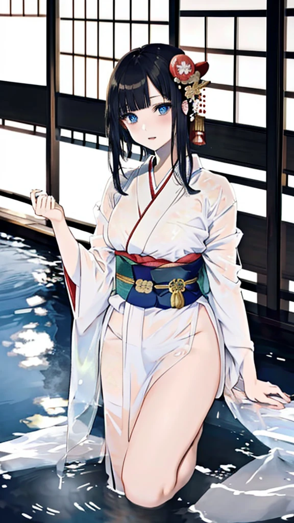 ((Waterfall basin on a moonlit night)),((池の真ん中に立つbeautiful女性)),((beautiful half-naked woman in a beautiful waterfall basin)), ((Sharp and captivating eyes))、((Sexy))、(((See-through kimono:1.3)))、((Kimono made of thin cloth wet with water:1)), Pale skin、(((One Girl:1))), ((Pale skin))、憂鬱なbeautiful顔、beautiful expression、Sexy顔、Swollen nipples, (((Lower Breast)))、(((beautiful breasts ))), beautiful 、Knee-high boots、Super detailed face、Delicate eyes、(double eyelid)、 (((1. Japanese women)))、 Beauty, 20-year-old,((See-through kimono)), (Show off by wearing Japanese revealing clothes),