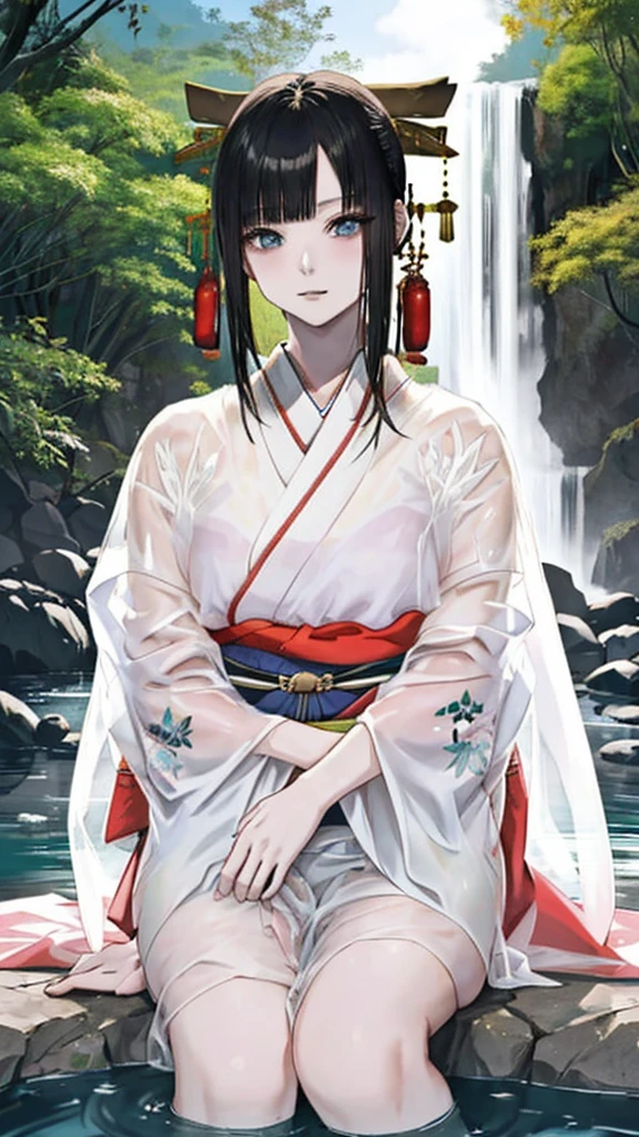 ((Waterfall basin on a moonlit night)),((池の真ん中に立つbeautiful女性)),((beautiful half-naked woman in a beautiful waterfall basin)), ((Sharp and captivating eyes))、((Sexy))、(((See-through kimono:1.3)))、((Kimono made of thin cloth wet with water:1)), Pale skin、(((One Girl:1))), ((Pale skin))、憂鬱なbeautiful顔、beautiful expression、Sexy顔、Swollen nipples, (((Lower Breast)))、(((beautiful breasts ))), beautiful 、Knee-high boots、Super detailed face、Delicate eyes、(double eyelid)、 (((1. Japanese women)))、 Beauty, 20-year-old,((See-through kimono)), (Show off by wearing Japanese revealing clothes),