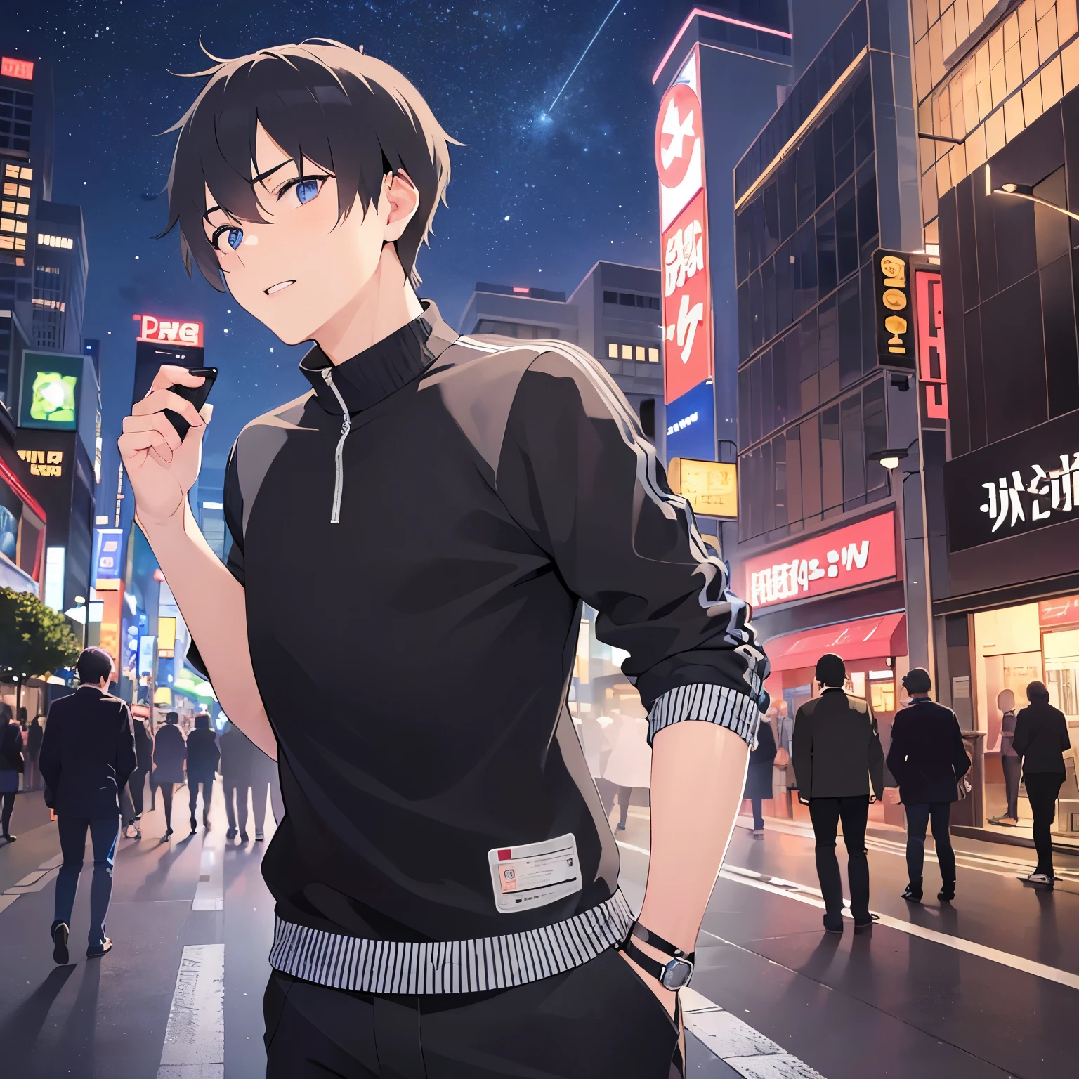 running男性、(looking away:1.5),upper body、Front view shiny skin, masterpiece、Highest quality、(25-year-old male:1.5) and (Black short hair) and (blue eyes)
gray sweat shirt、running
(Night Park:1.2)、(Night Sky:1.5)