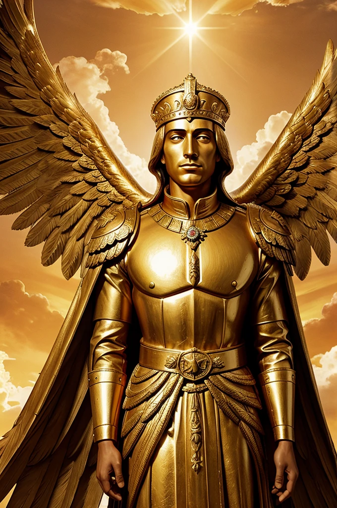 EMPEROR EMMANUEL text in a golden sky with eagles wings