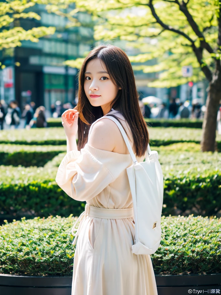 Photoreal, 8K full-length portrait, Beautiful woman, attractive look, Clear system, 14 years old, Tokyo, In 2024, spring, Shibuya in the background