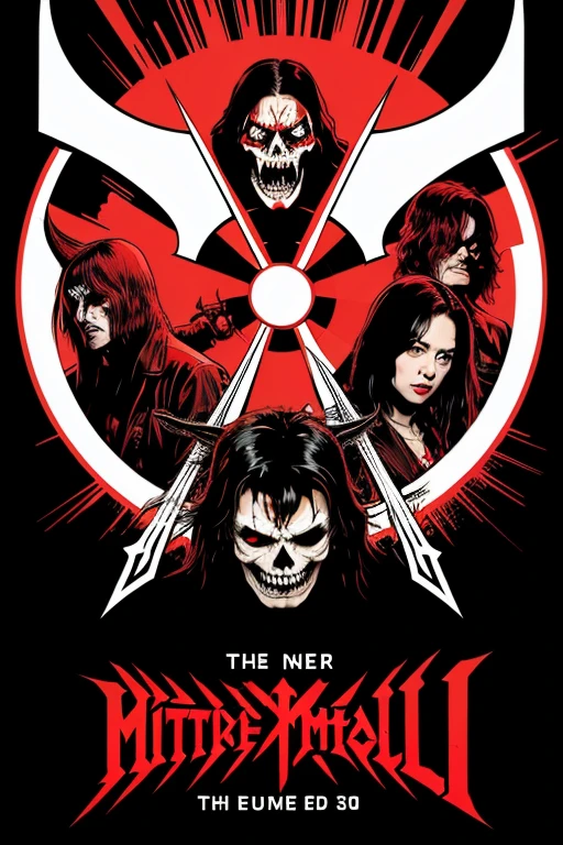 I want the one crucified upside down to be Hannya.。
Putting that design right at the center。
Cool feel like Metallica or Motorhead。
Use red and black on a white background。
With a feel like the 80s。