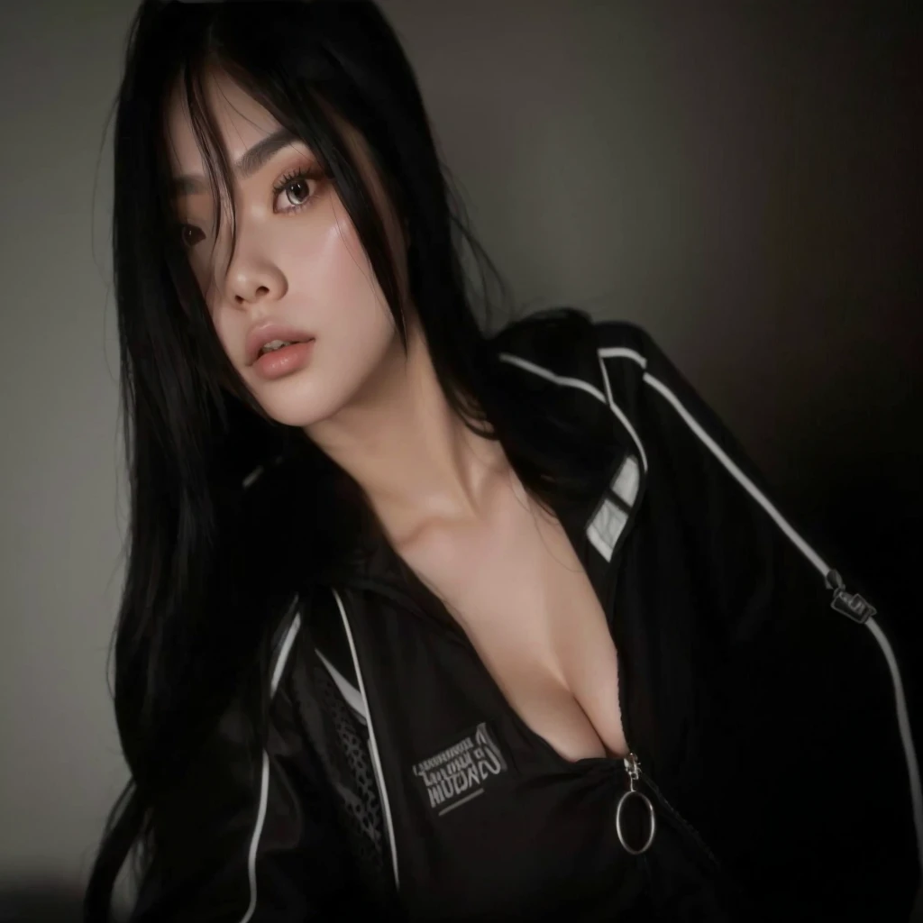 Arafed woman in a black jacket posing for a photo., she has black hair with bangs, profile picture, taken in 2 0 2 0, neckline, she tit, profile pictureture 1024px, Violet Myers, basia tran, profile pictureture, una Asian woman, headshot profile pictureture, Asian girl, bella poarch, charli xcx, Asian woman