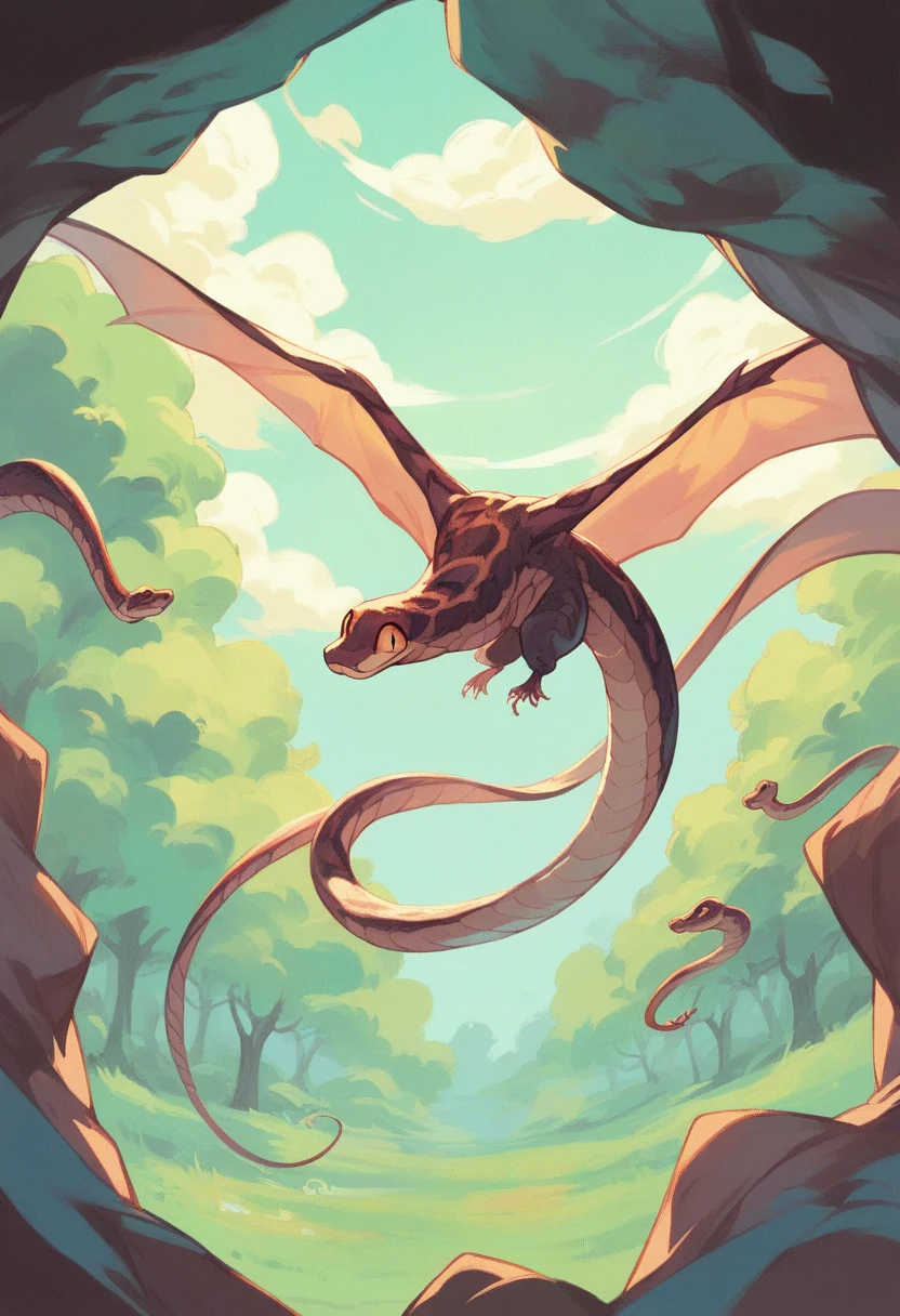 Pale blue, flying snake, no limbs, animated 