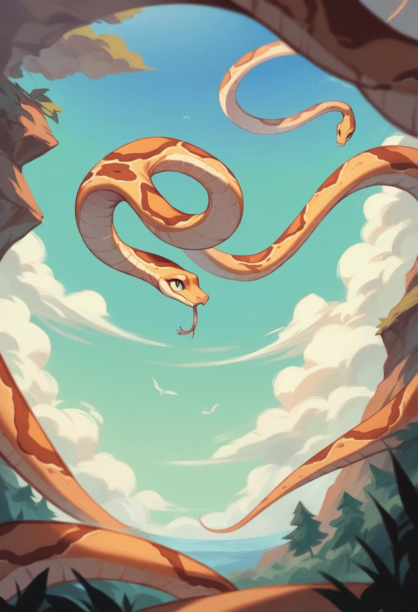 Pale blue, flying snake, no limbs, animated