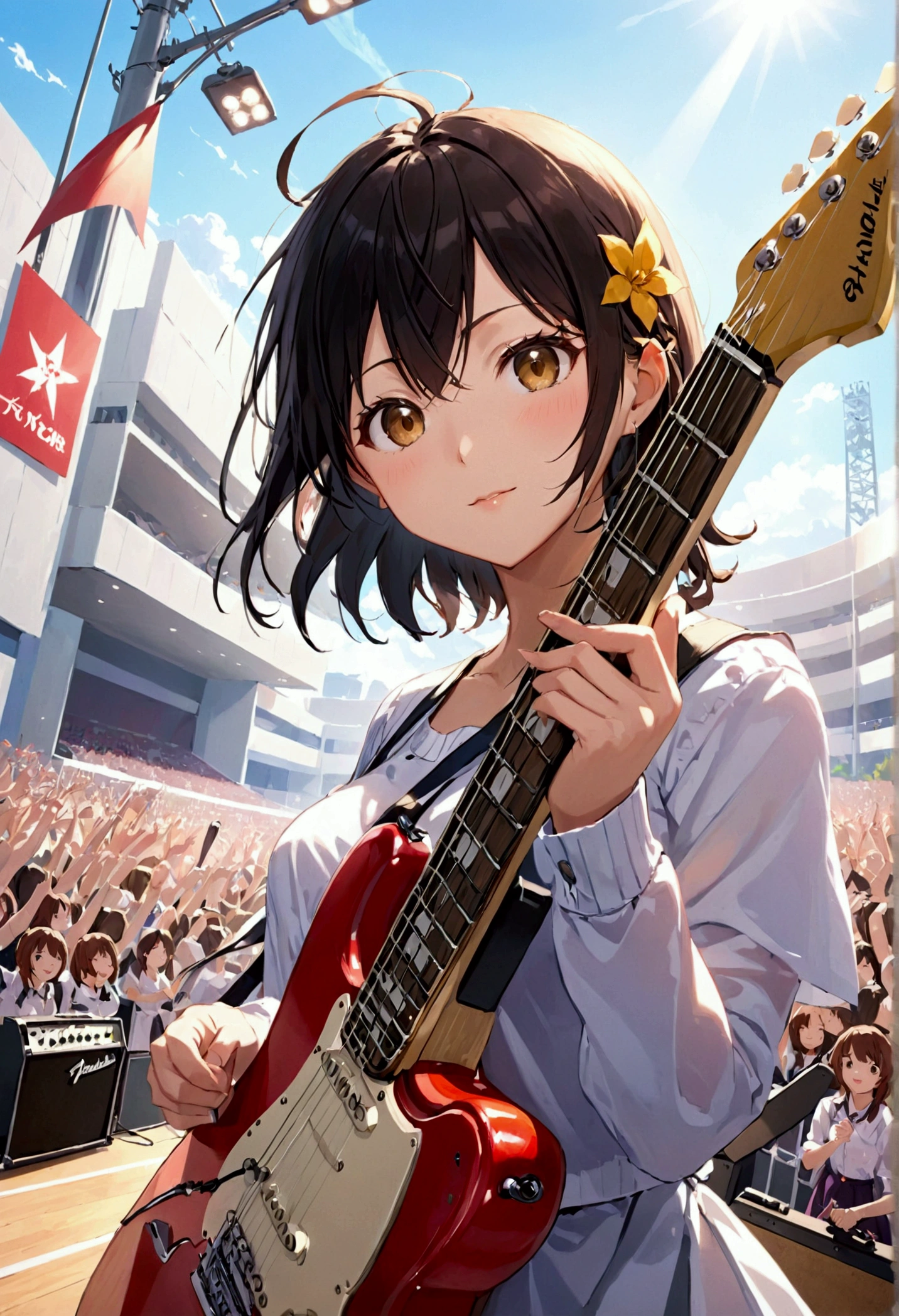 Kyoto Animation、high school girl、Electric guitar、Fender Stratocaster、Big Stage、front