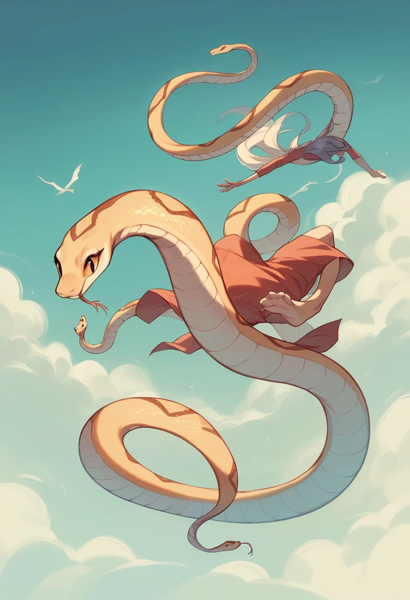 Pale blue, flying snake, no limbs, animated