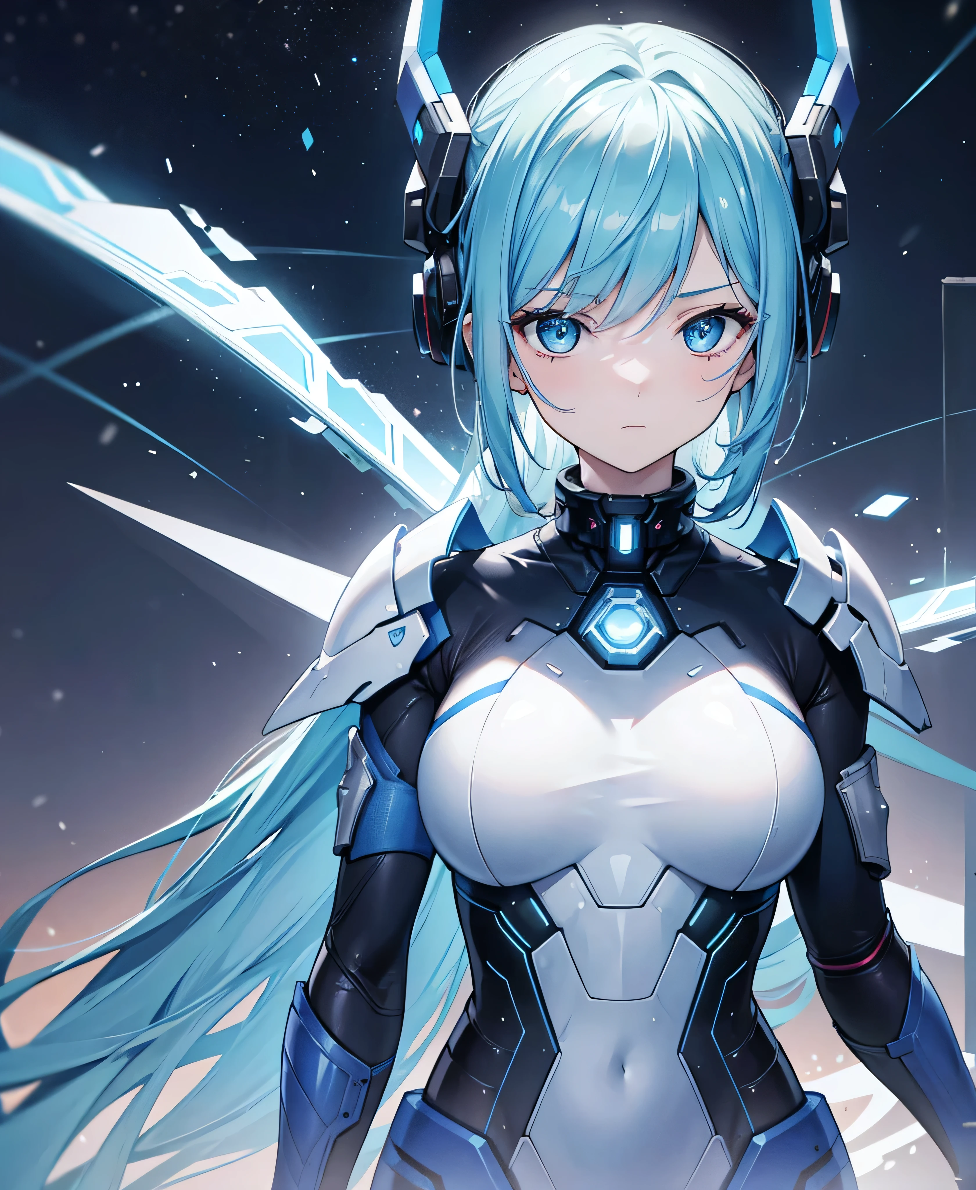 8K, Highest quality, (real:1.4), Original photo, 1 girl, Asari Hair, Biological Amplifier, refined armor, posture: Peace talks between warring factions, smart blue eyes,whole body