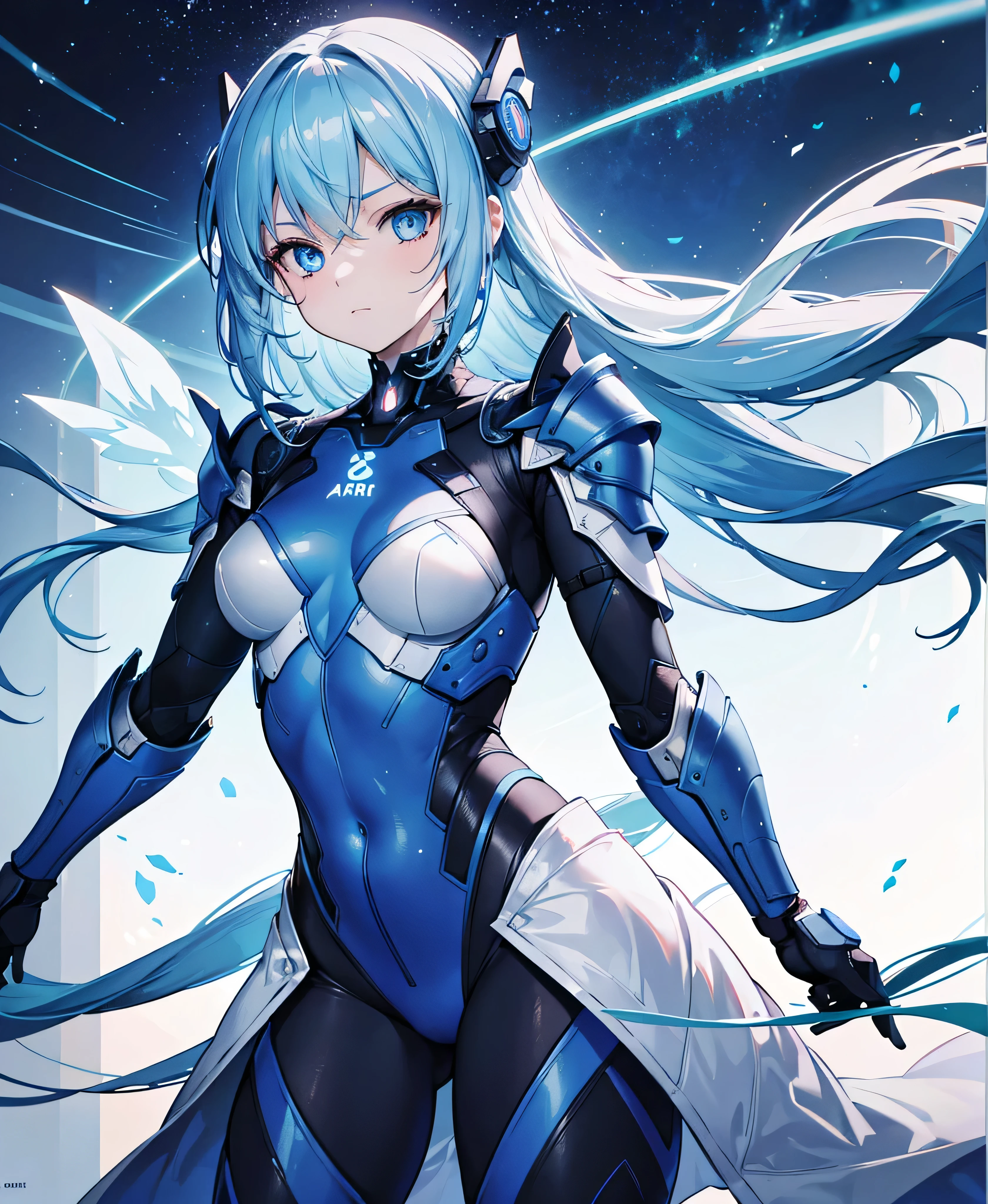 8K, Highest quality, (real:1.4), Original photo, 1 girl, Asari Hair, Biological Amplifier, refined armor, posture: Peace talks between warring factions, smart blue eyes,whole body