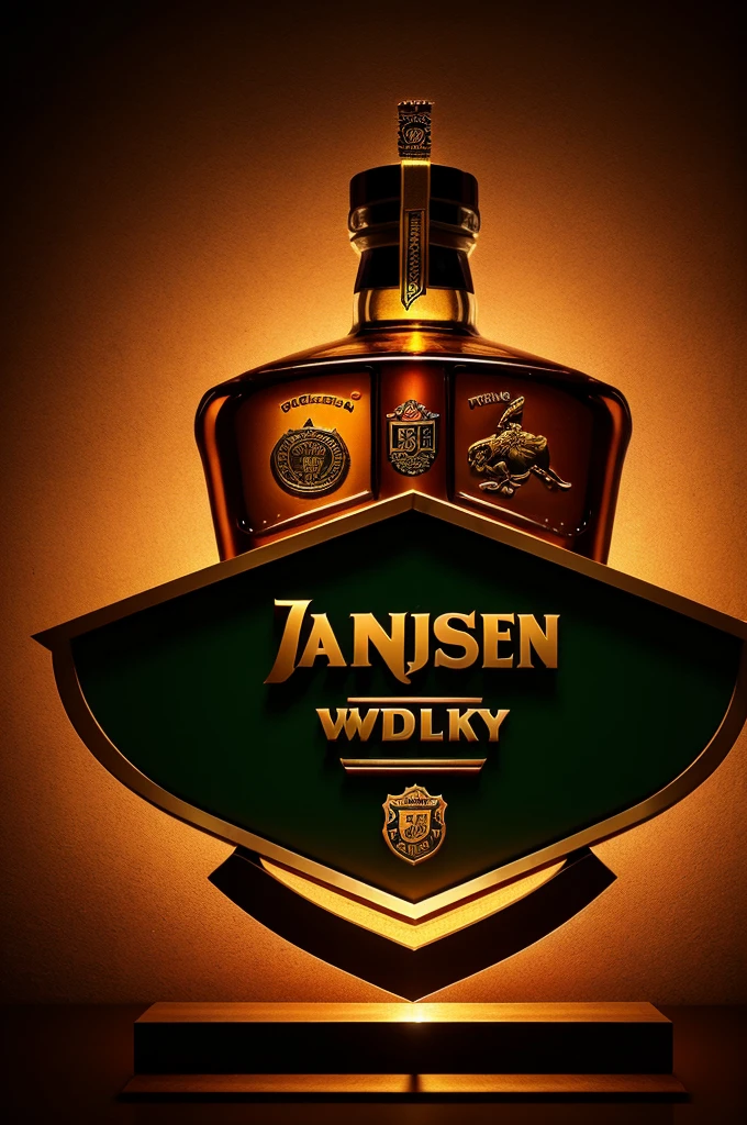 a detailed logo design for a football club, indian whisky jameson prominently featured in the logo, realistic 3d rendering, high quality, highly detailed, intricate, photorealistic, cinematic lighting, dynamic composition, striking color palette, bold typography, seamless integration of brand elements, premium quality, masterpiece