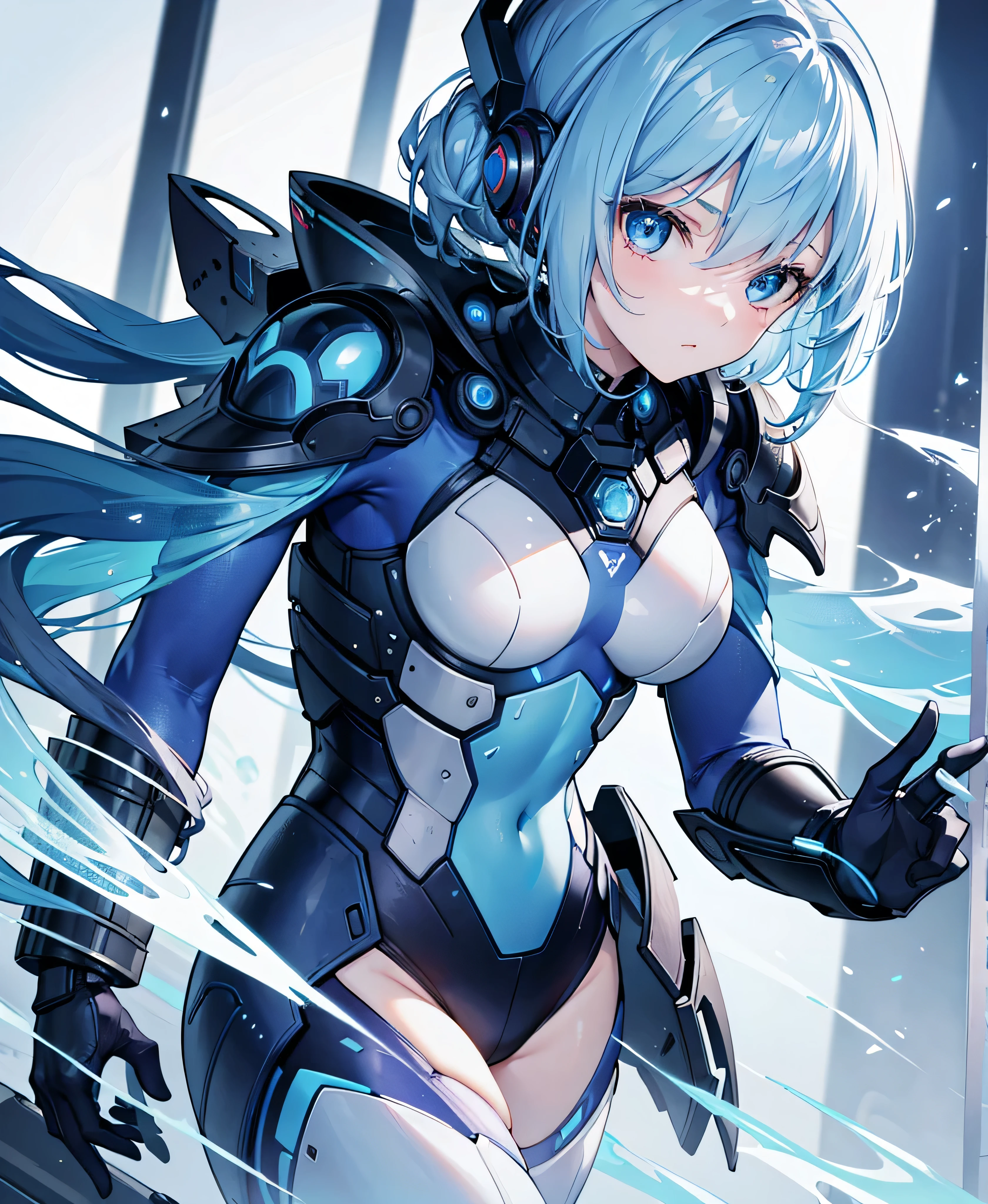 8K, Highest quality, (real:1.4), Original photo, 1 girl, Asari Hair, Biological Amplifier, refined armor, posture: Peace talks between warring factions, smart blue eyes,whole body