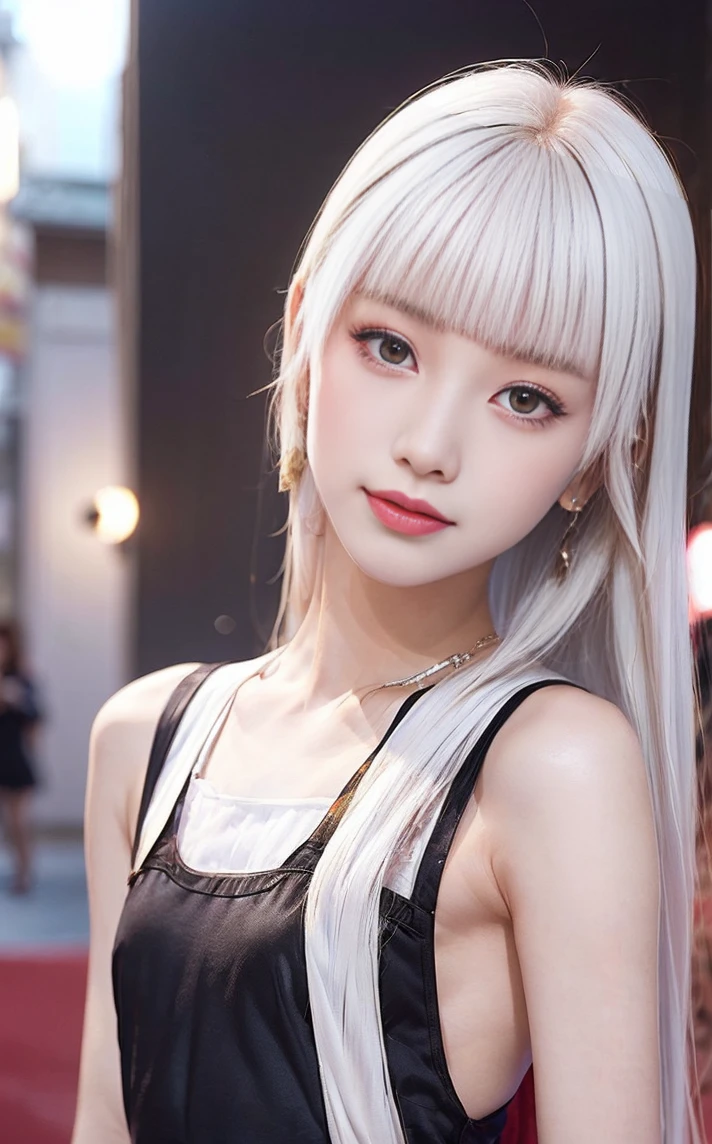 ((masterpiece:1.2、Highest quality、Tmasterpiece))、1 female、alone、classroom、Day、(Korean Actress:1.2)、(Are standing:1.4)、blonde、(Hime Hair:1.4)、Wavy Hair,Beautiful legs、((High-end brand halter dresses:1.4))、(Beautiful white skin:1.4)、(Small breasts:1.5)、Hoop Earrings、lipstick、Ring Choker、blush、smile、Covered breasts、(Thick lips:1.2)、Detailed body、Very detailed絵画, Luminism、4K resolution、3D Rendering、Exquisitely crafted , Cinematic、Realistic、Hit definition、Abstract Beauty、Approaching perfection, Pure Form, Golden Ratio、Very detailed, Digital photography, Soft natural light, 50mm lens, F1.8 Vacancies、blush、Small face、(Tight waist:1.3),(albino:1.5),(anorexia:1.3),(Sickly:1.2),(Face close-up:1.4),(Wave Long:1.2),(Red carpet:1.3),(Film festival:1.5)、smile