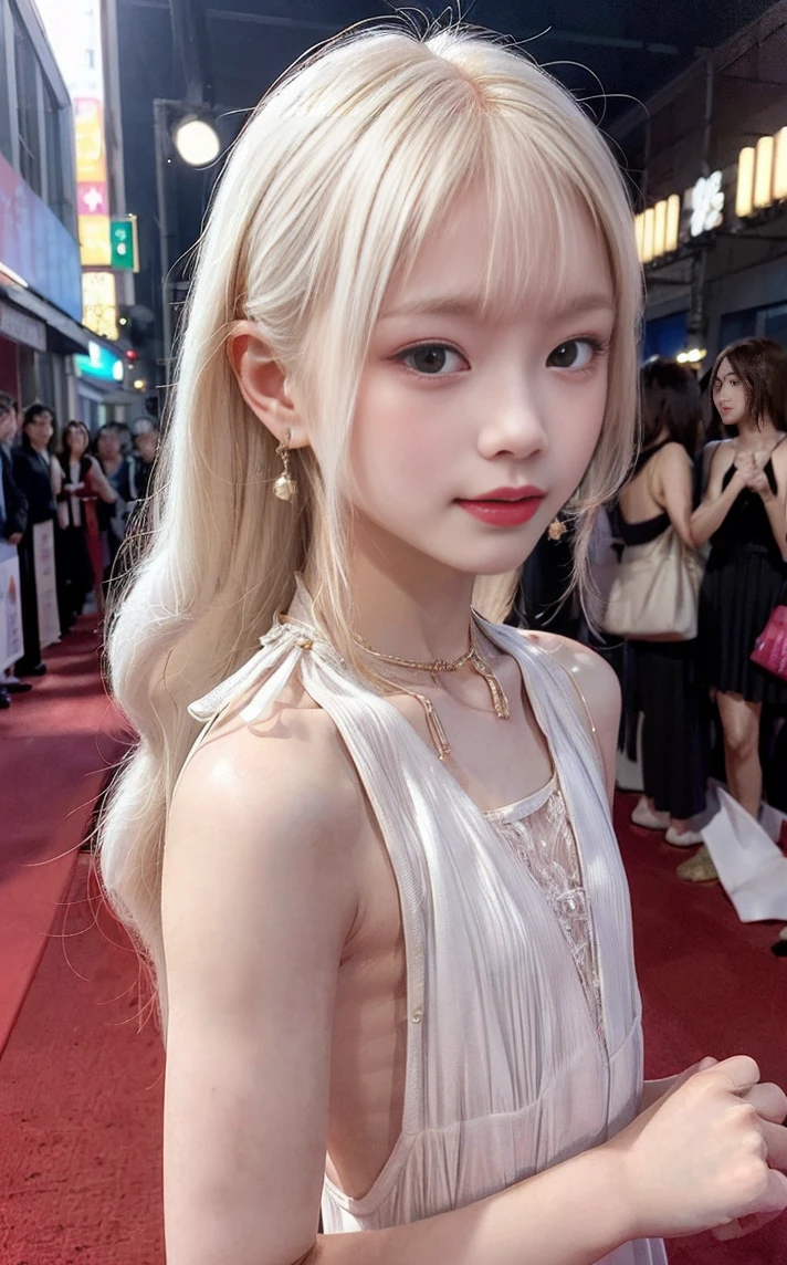 ((masterpiece:1.2、Highest quality、Tmasterpiece))、1 female、alone、classroom、Day、(Korean Actress:1.2)、(Are standing:1.4)、blonde、(Hime Hair:1.4)、Wavy Hair,Beautiful legs、((High-end brand halter dresses:1.4))、(Beautiful white skin:1.4)、(Small breasts:1.5)、Hoop Earrings、lipstick、Ring Choker、blush、smile、Covered breasts、(Thick lips:1.2)、Detailed body、Very detailed絵画, Luminism、4K resolution、3D Rendering、Exquisitely crafted , Cinematic、Realistic、Hit definition、Abstract Beauty、Approaching perfection, Pure Form, Golden Ratio、Very detailed, Digital photography, Soft natural light, 50mm lens, F1.8 Vacancies、blush、Small face、(Tight waist:1.3),(albino:1.5),(anorexia:1.3),(Sickly:1.2),(Face close-up:1.4),(Wave Long:1.2),(Red carpet:1.3),(Film festival:1.5)、smile