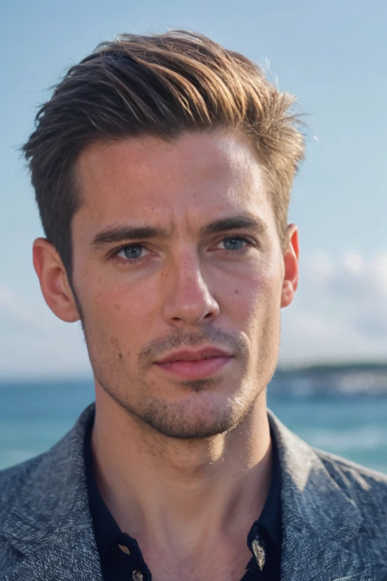Wide Shot, Realistic , handsome men ,beach