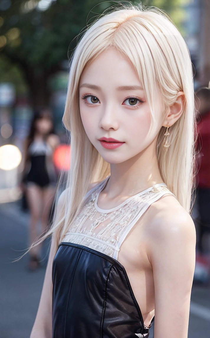 ((masterpiece:1.2、Highest quality、Tmasterpiece))、1 female、alone、classroom、Day、(Korean Actress:1.2)、(Are standing:1.4)、blonde、(Hime Hair:1.4)、Wavy Hair,Beautiful legs、((High-end brand halter dresses:1.4))、(Beautiful white skin:1.4)、(Small breasts:1.5)、Hoop Earrings、lipstick、Ring Choker、blush、smile、Covered breasts、(Thick lips:1.2)、Detailed body、Very detailed絵画, Luminism、4K resolution、3D Rendering、Exquisitely crafted , Cinematic、Realistic、Hit definition、Abstract Beauty、Approaching perfection, Pure Form, Golden Ratio、Very detailed, Digital photography, Soft natural light, 50mm lens, F1.8 Vacancies、blush、Small face、(Tight waist:1.3),(albino:1.5),(anorexia:1.3),(Sickly:1.2),(Face close-up:1.4),(Wave Long:1.2),(Red carpet:1.3),(Film festival:1.5)、smile