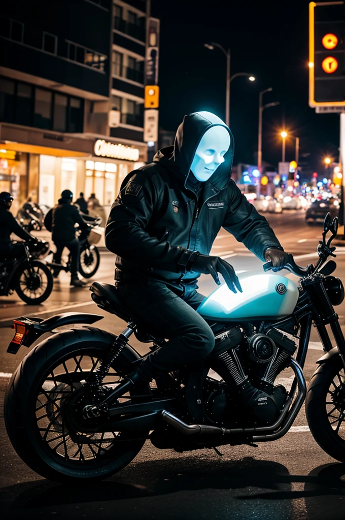 A firing ghost riding a heavy bike in night