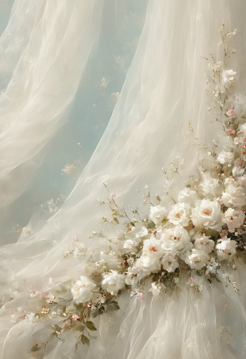 ((background only)),(((masterpiece))), (((Highest quality))), ((Super detailed)), ((非常にdelicateで美しい)), (最高masterpiece:1.4),delicate,8k,Fabric Wallpaper((Generate cloth only:1.4)),(Fabric filling the screen:1.4)Collage fabric,ghostwhite,Tulle,Pearl ornament,(Shabby chic)