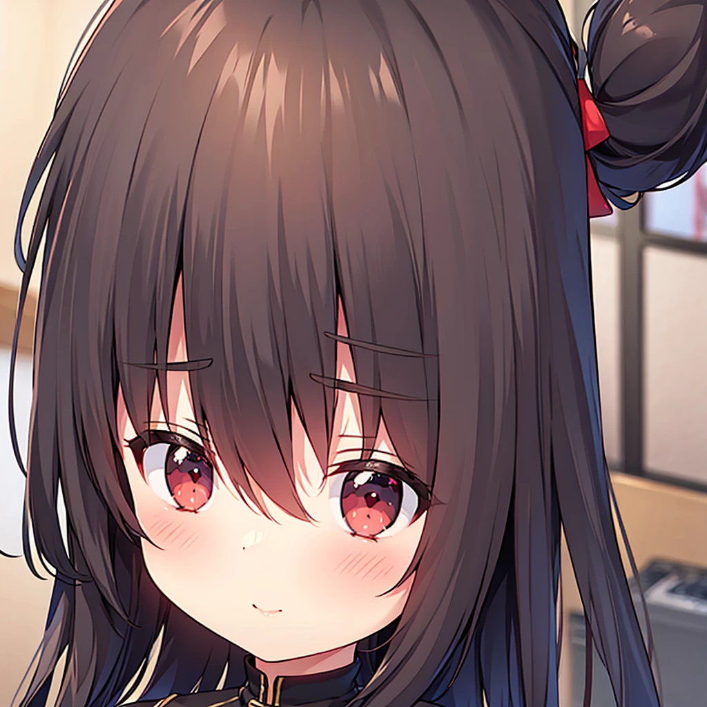 A girl,solo,red eyes,black hair