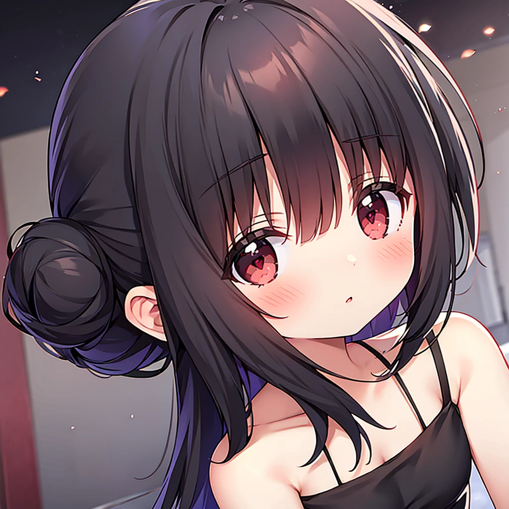 A girl,solo,red eyes,black hair