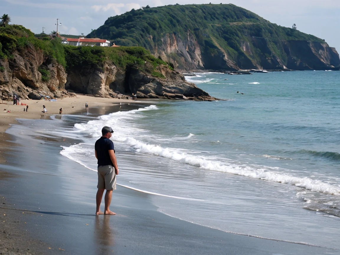 Wide Shot, Realistic , handsome men ,beach