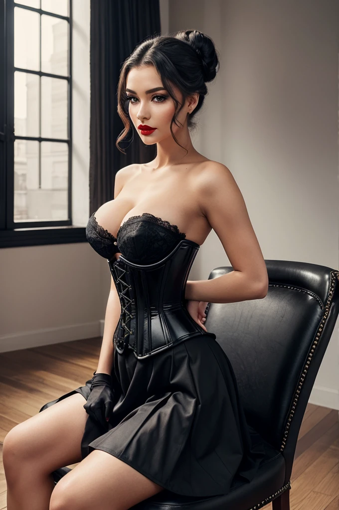 For a striking image idea featuring a girl in a Black Clean Classic Overbust Corset, consider the following:
1. **Setting**: A minimalist, elegant setting such as a chic, modern room with monochrome decor, or a vintage-inspired boudoir with ornate furniture.
2. **Pose**: The girl can be standing confidently, with her hands on her hips to emphasize the corset's shape, or seated gracefully on a vintage chair.
3. **Outfit**: Pair the corset with a flowing black skirt, lace gloves, and high heels for a complete look.
4. **Hair and Makeup**: Opt for classic, sleek hairstyles like a high bun or soft waves, with makeup focusing on bold red lips and smoky eyes.
5. **Lighting**: Use soft, flattering lighting to create a sophisticated and timeless feel.
This combination will highlight the elegance and classic appeal of the overbust corset while creating a captivating visual.