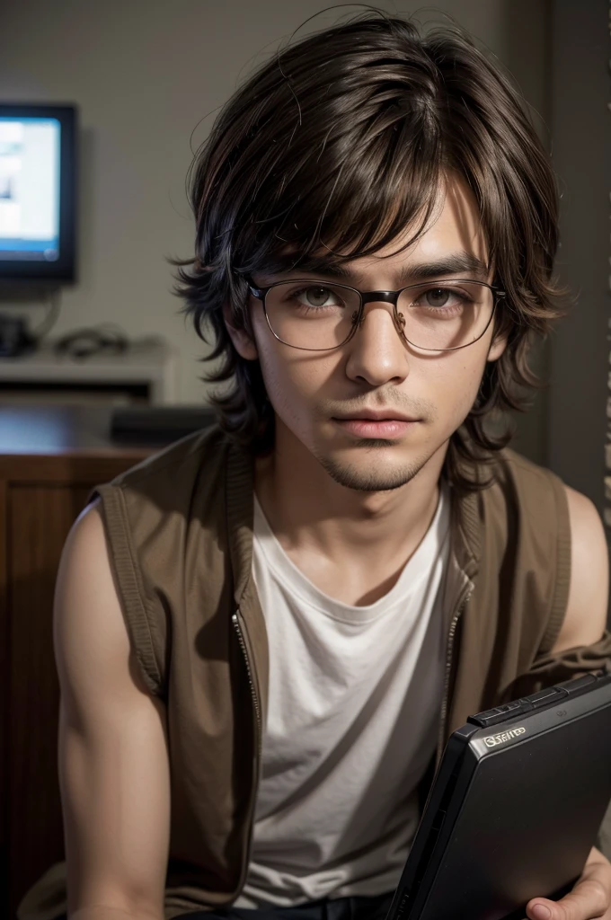 Boy shaggy hair brown skin wearing sexy gamer glasses