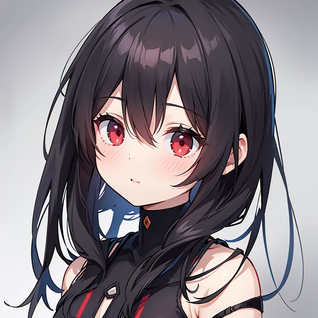 A girl,solo,red eyes,black hair