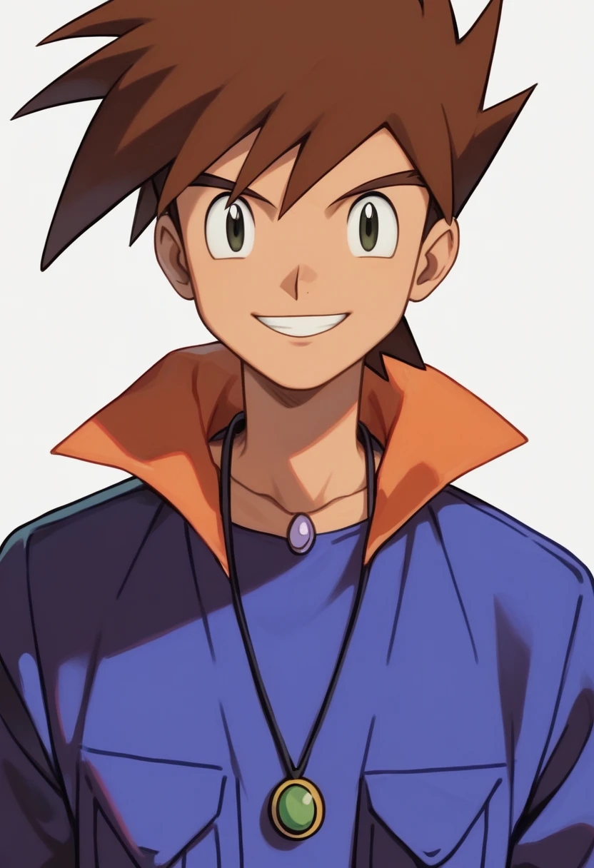 (masterpiece, best quality:1.2),gary oak,brown hair,looking at viewer,smile