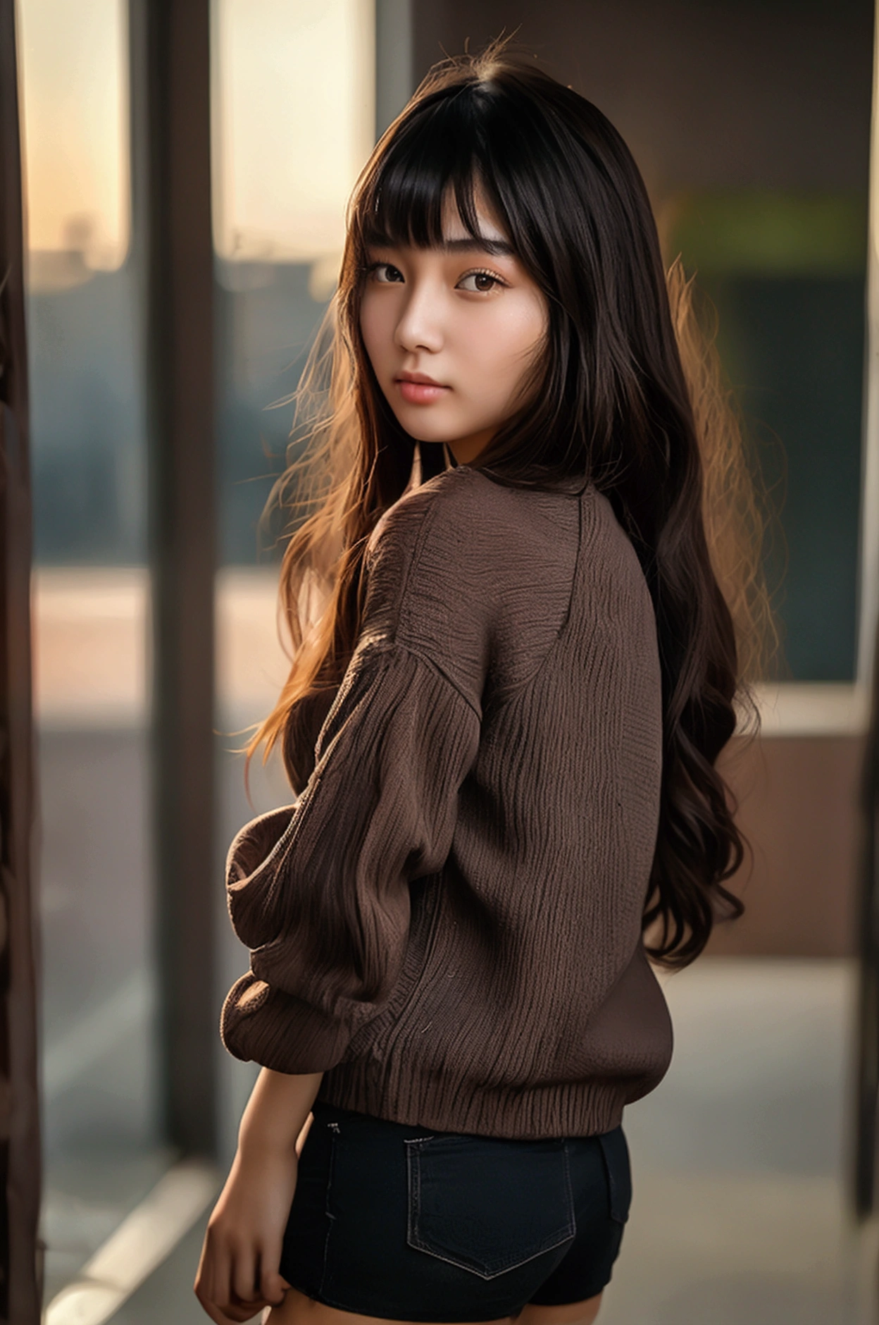 Very beautiful Chinese girl, American Chinese, with bangs, long hair, 19 years; any casual wear; Super Detail, Best quality, uhd, 8K