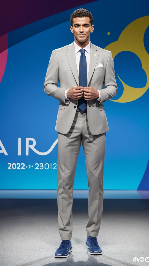 Brazilian federation men's uniform for the Paris 2024 Olympics, for muscular men, tight, with touches of tailoring, super thin waist