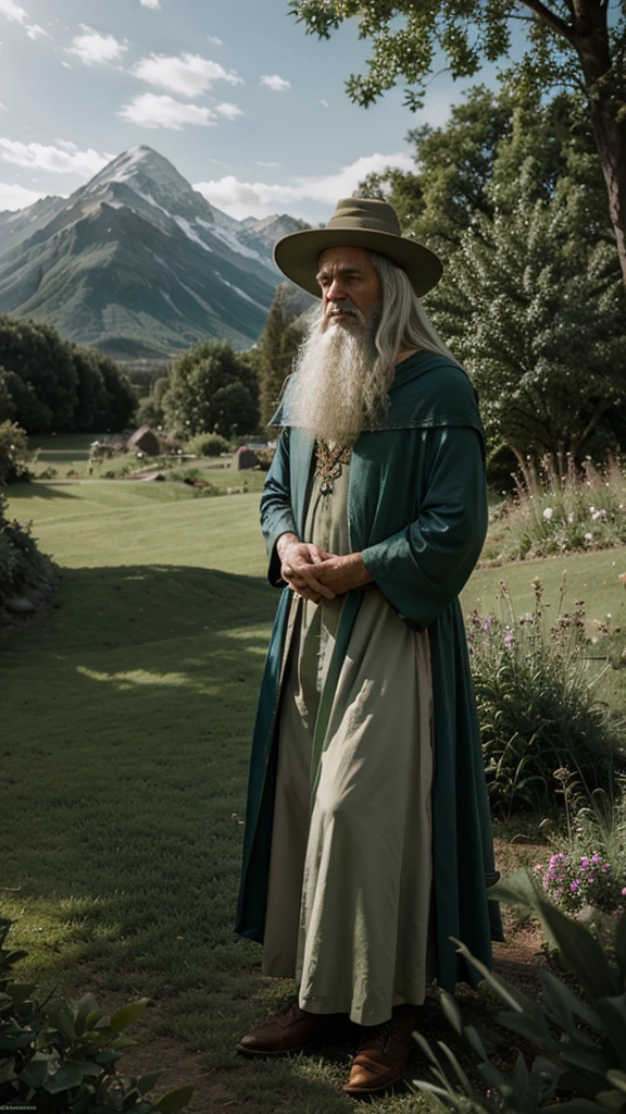 Make the wizard gendolf from the lord of the rings into a beautiful landscape style wallpaper