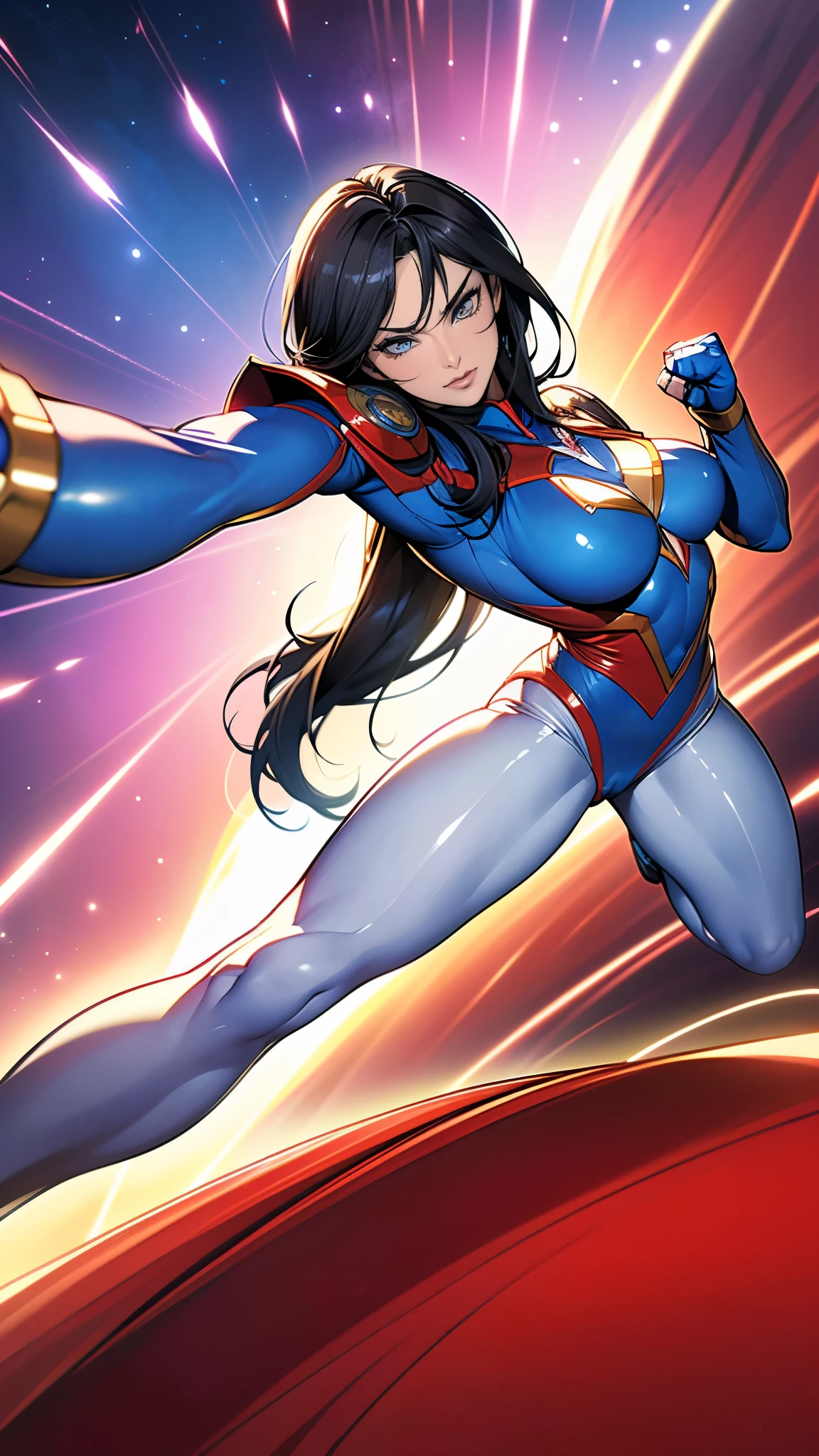 (masterpiece:1.2, Highest quality, Highest quality),(Super detailed),8K,wallpaper,1 female,Mature female heroine,40 years old,A housewife who transforms into Ultraman, (((Dynamic fighting poses:1.5))),(Short Bob),((Dynamic Movement)),break(Shiny Ultraman uniform),(Shiny skin,Big eyes,Droopy eyes,Long eyelashes,Beautiful thighs,Beautiful Hair,Beautiful Face,Beautiful Eyes,Beautiful body,Beautiful breasts,Beautiful feet,Beautiful fingers,Voluptuous),break((Ultraman)),((Ultraman_rise:1.5)),((The background is Prism Flash)),(((Dazzling Light))),(Clenched hands,Raise your arms,From below,Are standing,light,sunlight)
