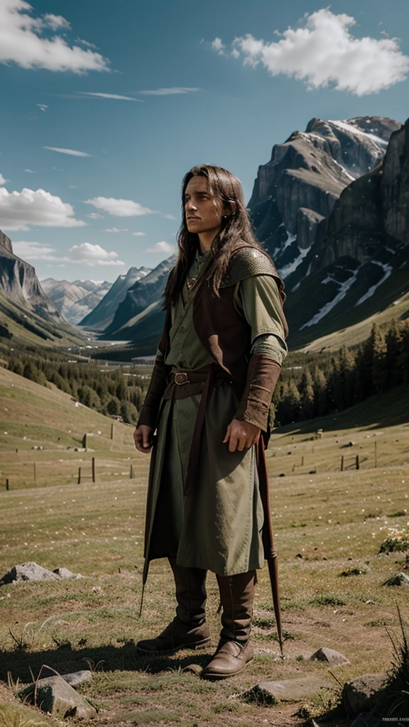 Make a wizard from the Lord of the Rings in a beautiful landscape style wallpaper 