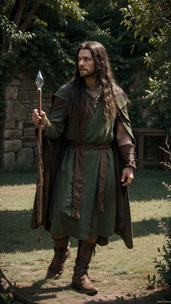 Make a wizard from the Lord of the Rings in a beautiful landscape style wallpaper 