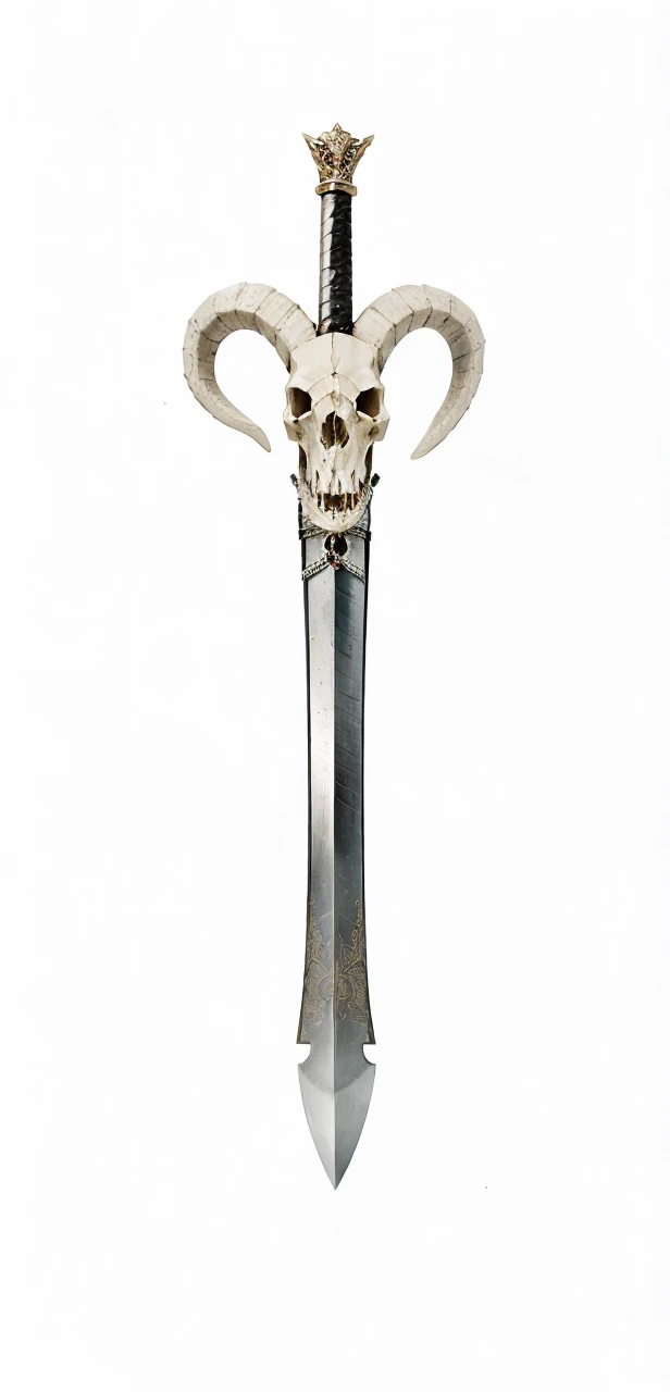 Sword, on its scabbard has a sheep's skull, sword wrapped by a black snake.