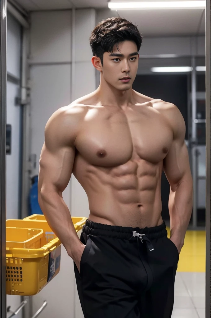1 handsome Asian guy，27岁policeman，arafed male police 官 in  walking down a hallway, , wearing a y police outfit ,  kinlice ,  open outfit: police expose the penis , estic，Who is Shi Yu?, Li Yuanbin, Kim Hyung Tae, Kim Hyung Tae, Yin Shishan, Handsome Asian muscular guy，Broad shoulders and narrow waist，A handsome guy in police uniform，Form-fitting fabric contours the bust，in a remote warehouse，hands tied behind back，Hands tied behind the back，hands tied behind back，Masculine and sexy，High，Muss look good，hairy body，Wheat complexion，black eyes（thin eyes 1：3），whole body image, huge penis, manly pen
