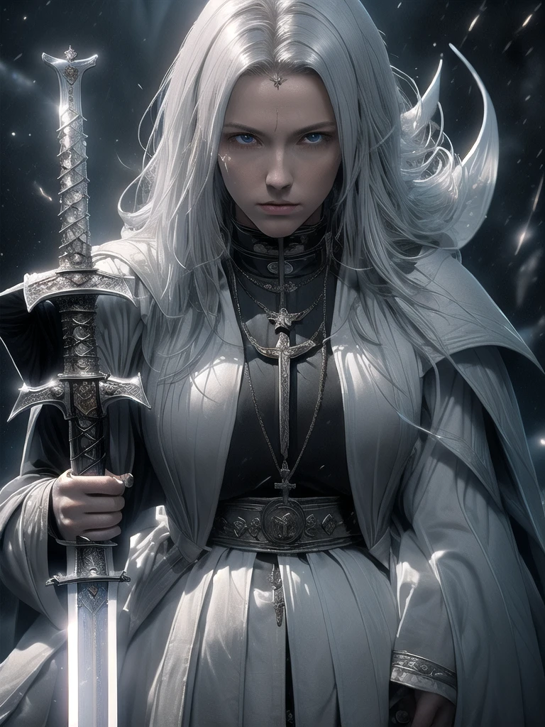 a female grimm reaper warrior, dark hooded robe, scythe weapon, gothic fantasy, intricate details, dark moody lighting, dramatic pose, intense glowing eyes, detailed facial features, long flowing hair, dark shadowy background, photorealistic, 8k, highly detailed, cinematic, dramatic lighting, dramatic atmosphere, striking pose