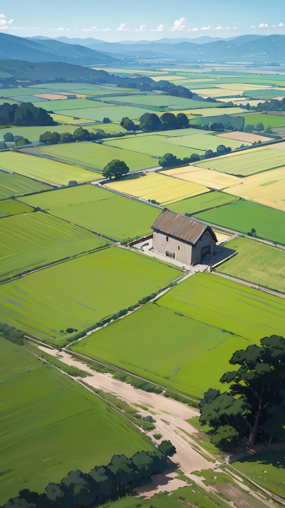 Simple and ancient rural landscape painting com uma casinha simples