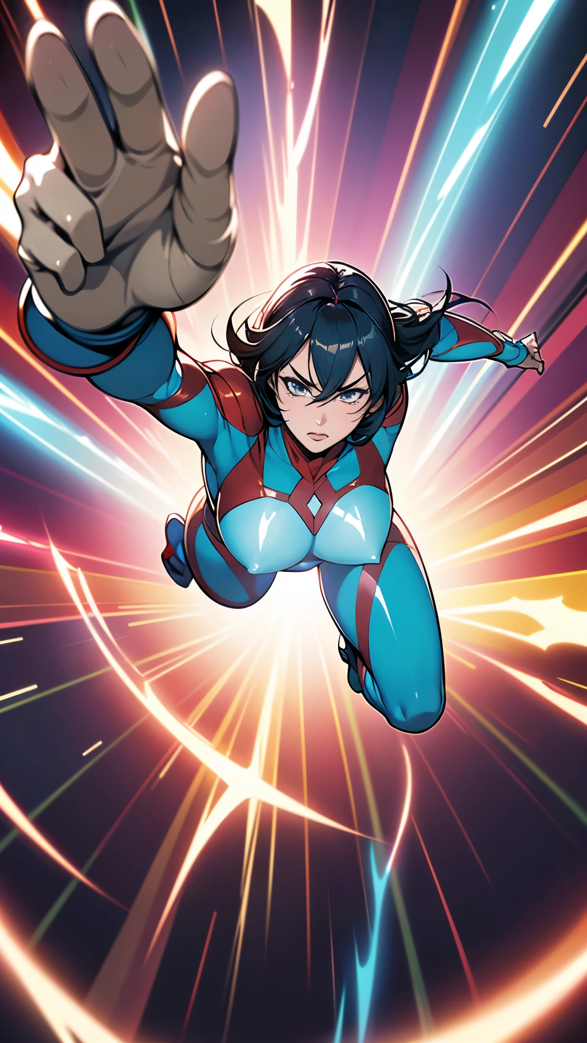 (masterpiece:1.2, Highest quality, Highest quality),(Super detailed),8K,wallpaper,1 female,Mature female heroine,40 years old,人妻がUltramanに変身する,(((Dynamic fighting poses))),(Short Bob),((Dynamic Movement)),BREAK(光沢のある薄い生地のUltramanスーツ),(Shiny skin,Big eyes,Droopy eyes,Long eyelashes,Beautiful thighs,Beautiful Hair,Beautiful Face,Beautiful Eyes,Beautiful body,Beautiful breasts,Beautiful feet,Beautiful fingers,Voluptuous),BREAK((Ultraman)),((Ultraman_rise)),((The background Prism Flash)),(((Dazzling Light))),(Clenched hands,Raise your arms,From below,Are standing,light)