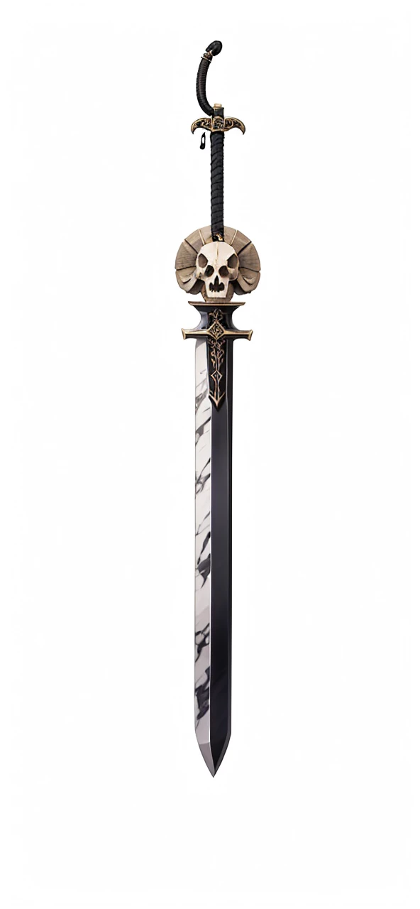 Sword, on its scabbard has a sheep's skull, sword wrapped by a black snake.