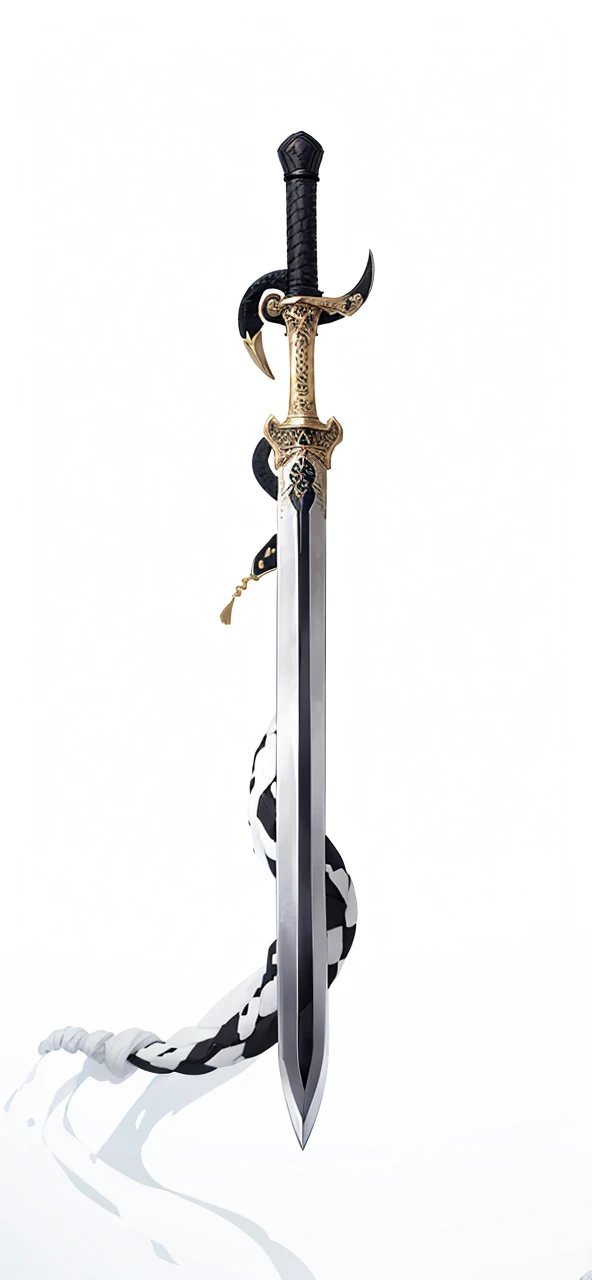 Sword, on its scabbard has a sheep's skull, sword wrapped by a black snake.