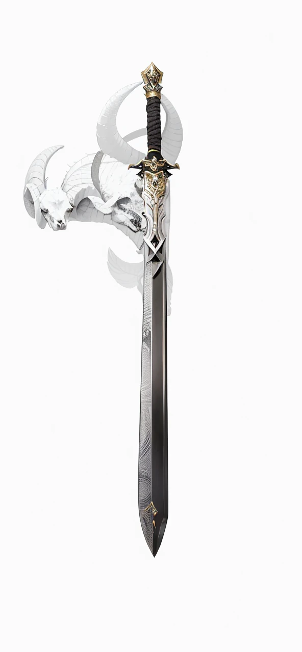 Sword, on its scabbard has a sheep's skull, sword wrapped by a black snake. 