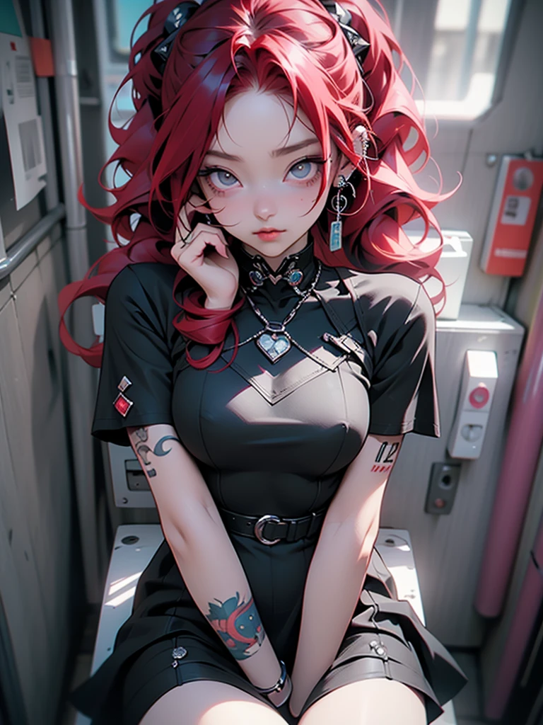hair match, piercing, tattoo, godo_punk, single girl, solo, best quality, photographer, super high quality illustration, attractive anime girl, (black mini dress: 1.4), gothic ta, hatsune miku, thin hair, high hair, (red hair: 1.4), girl, girl photo, thin waist, full hair toma, detailed beautiful eyes: 1.4, transformation, piercing, hair match, jewelry, hatsune miku, close-up POV camera view from above (sea: 1.4), real motor: 1.4, UHD, best quality: 1.4, photographer: 1.4, face texture: 1.4, work maestra: 1.8, (details: 1.4)
